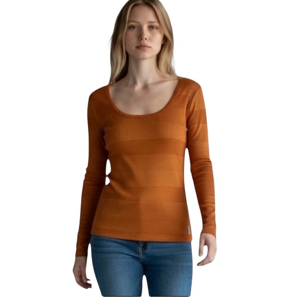 SCOTCH & SODA Scoop Neck Long Sleeve Ribbed Top Orange Spice Women’s Sz L